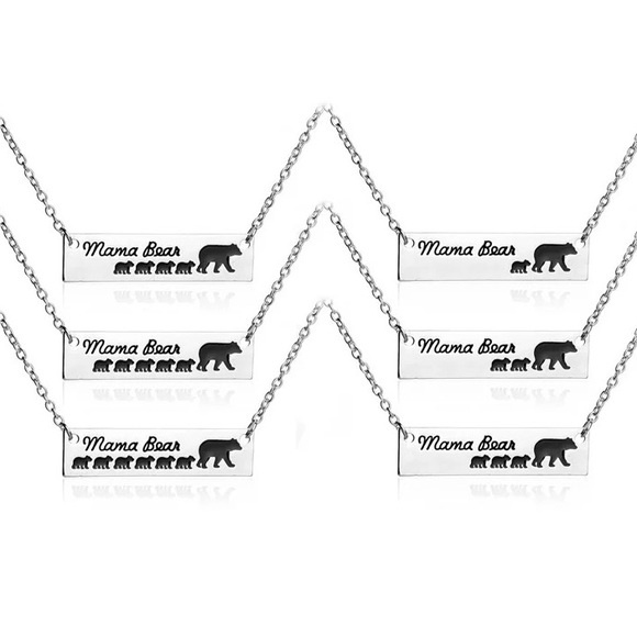 Mama Bear and Cubs Silver Bar Pendant Necklace - Picture 8 of 8